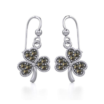 A young spring of luck and happiness Silver Jewelry Celtic Shamrock Hook Earrings with Marcasite TER1800 - Jewelry